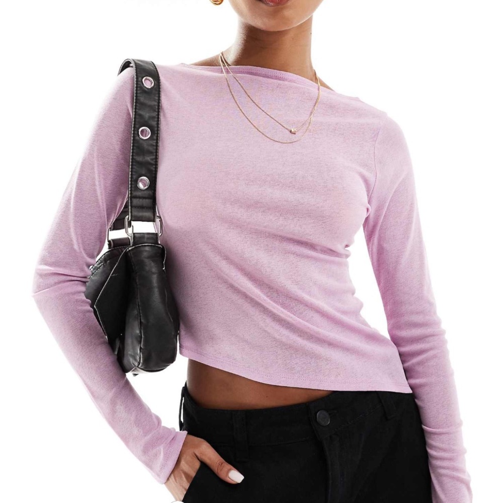 NEW ASOS DESIGN semi sheer top with asymmetric hem in pink